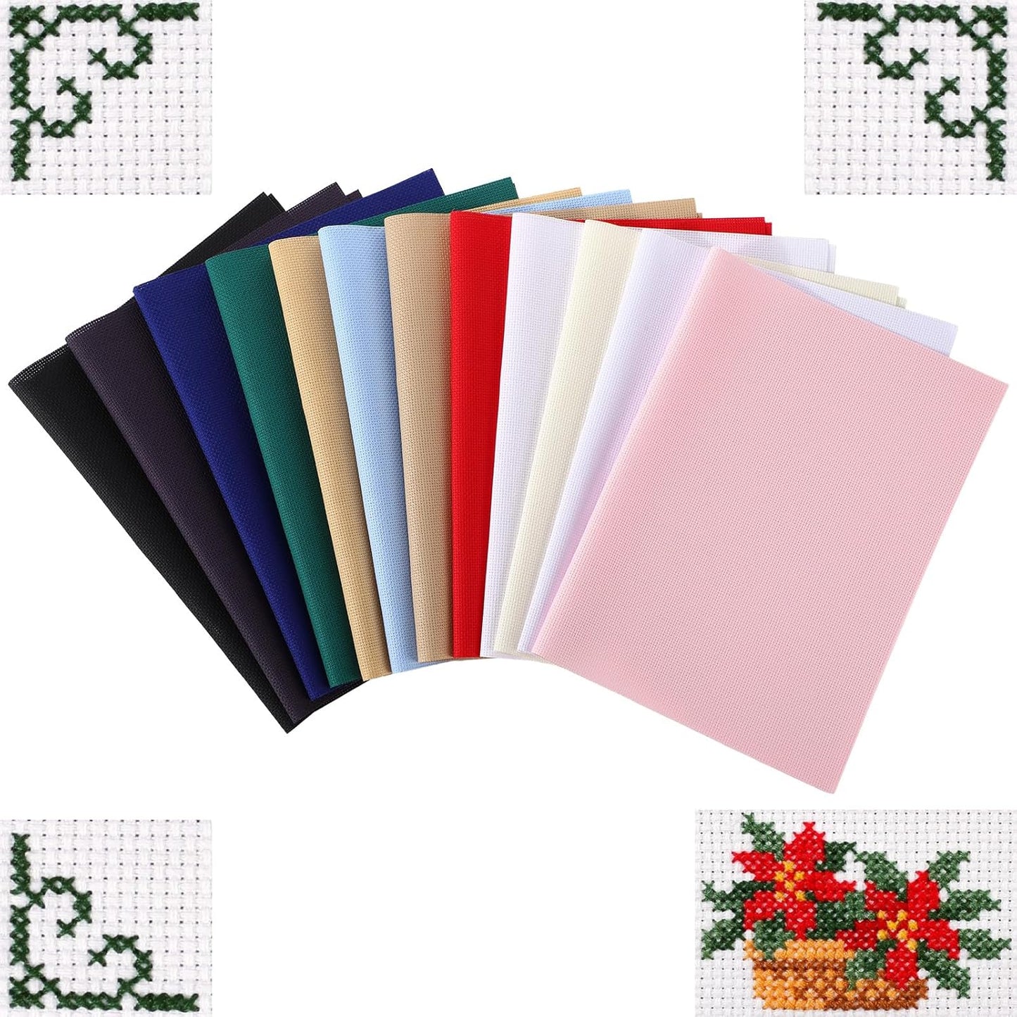 12 Pcs Aida Cloth 12 Color 14 Count Cross Stitch Fabric DIY Cross Stitch for Embroidery DIY Handmade Art Craft, 12 x 18 inch(Colorful)