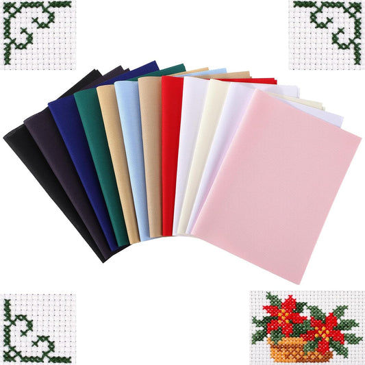 12 Pcs Aida Cloth 12 Color 14 Count Cross Stitch Fabric DIY Cross Stitch for Embroidery DIY Handmade Art Craft, 12 x 18 inch(Colorful)