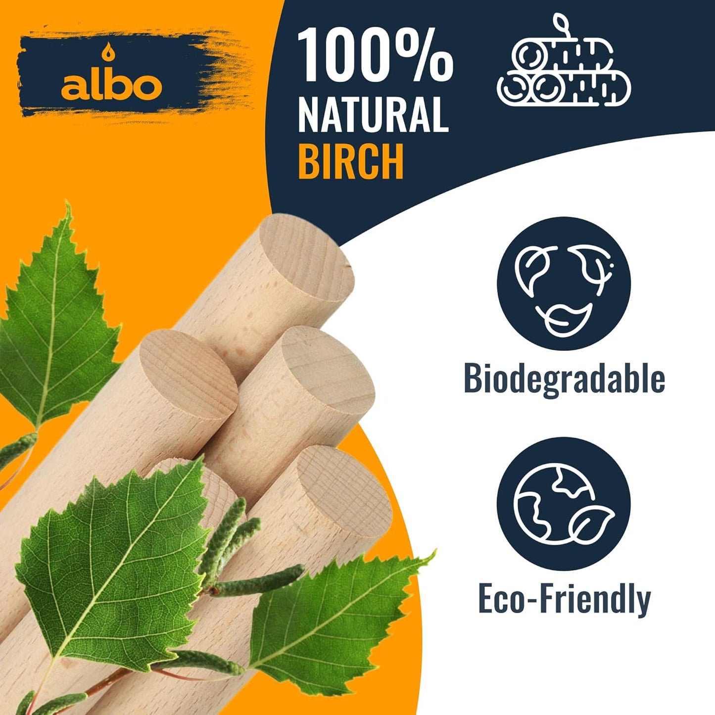 ALBO 1" x 48" Wooden Dowel Rods Set - 25 Pack Birch Natural Long Craft Sticks Rails Shelf Supports Garden Hardwood Smooth Finish Woodworking Material DIY Furniture Bulk Professional