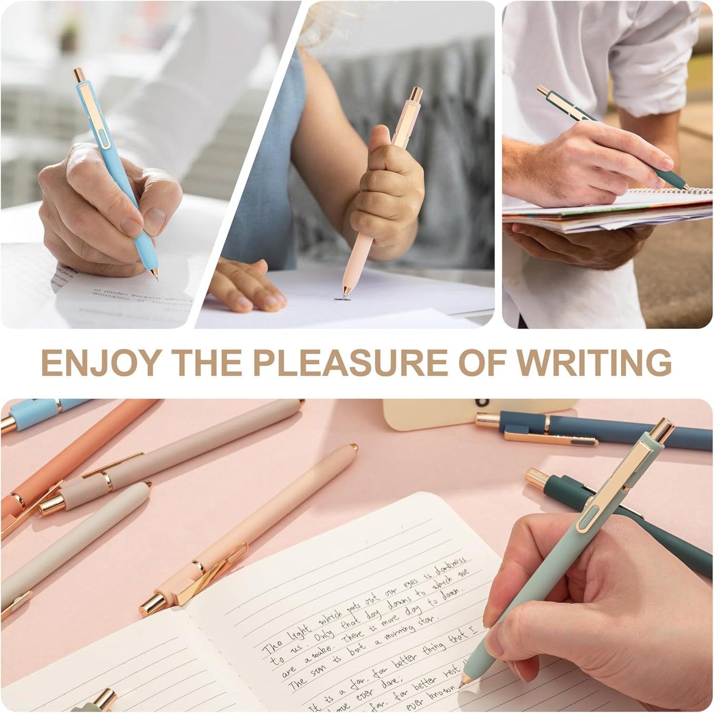 Linbsunne Gel Pens Black Ink Pens for Office 0.5mm Fine Point Pen Smooth Writing Retractable (Metal gold clip-10 pcs)