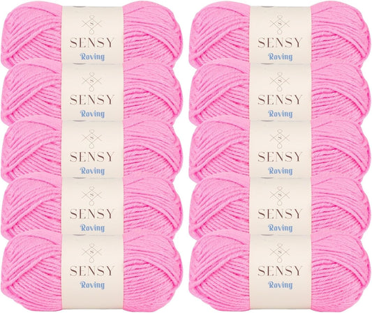 10 Skeins of Sensy Roving Yarn, 3.5 oz, 132 Yards, Gauge 5 Bulky (Neon Pink)