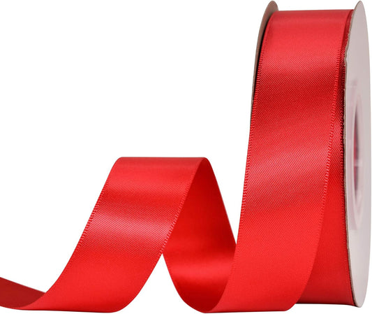 YAMA Double Face Satin Ribbon - 1 inch 25 Yards for Gift Package Wrapping,Floral Design,Hair Accessories,Crafting,Sewing,Wedding Decor, Hot Red