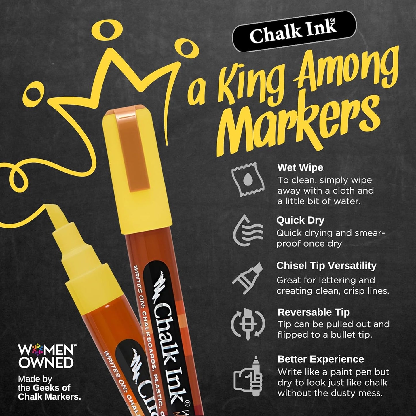 Chalk Ink Chisel Tip Wet Wipe Chalk Markers (Feelin' Groovy, 6mm, 6 Pack)