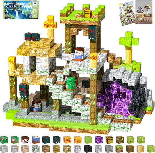 Magnetic Blocks, 100PCS Magnetic Building Blocks, Stacking Magnets for Kids, Sensory Toy for STEM Constructions Magnet Blocks for Boys Girls Age 3+, Christmas Birthday Gifts