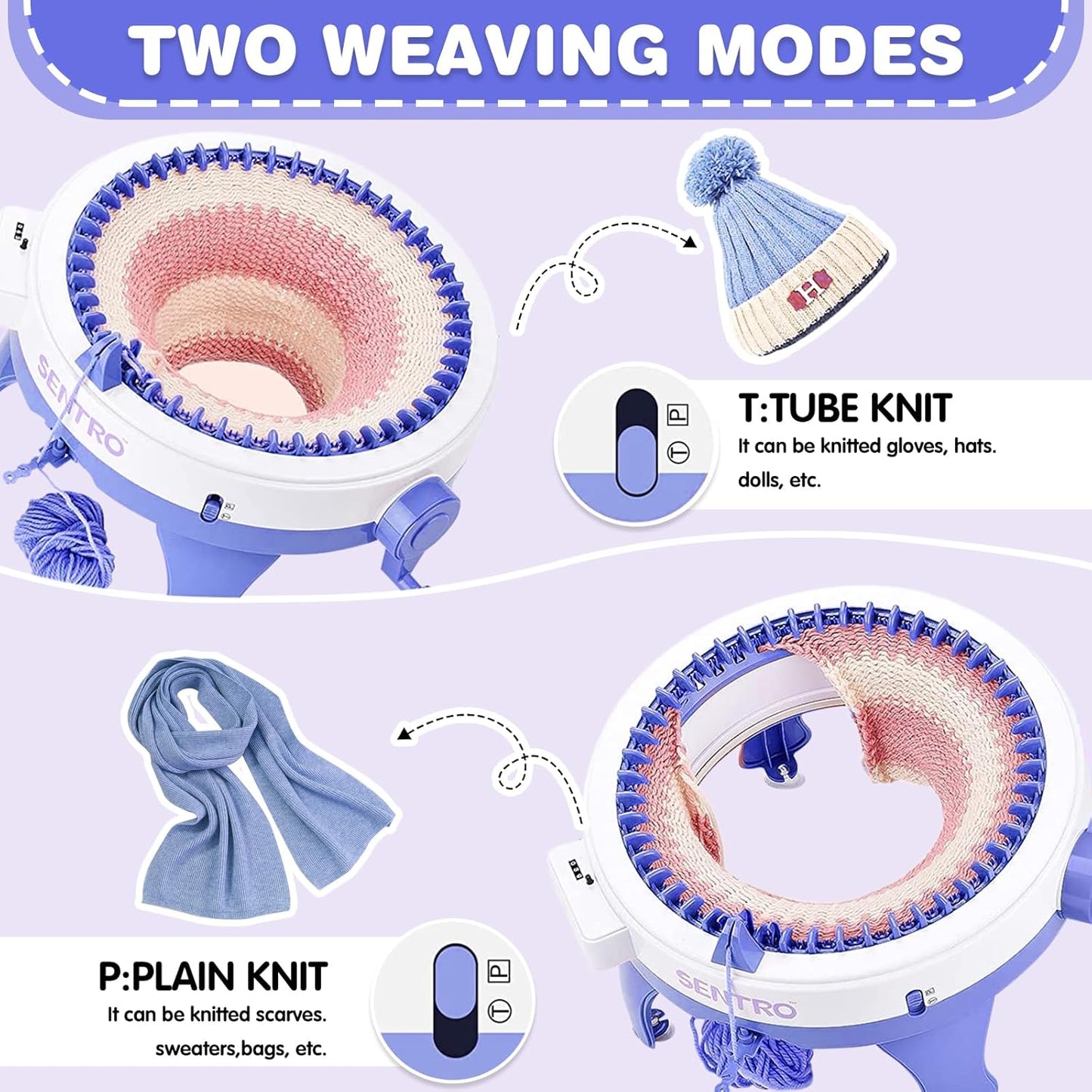 Knitting Machine,SENTRO 48 Needles Knitting Machines with Row Counter, Smart Weaving Round Loom,Double Knit Loom Machine Kit,DIY Knit Scarf Hat Sock