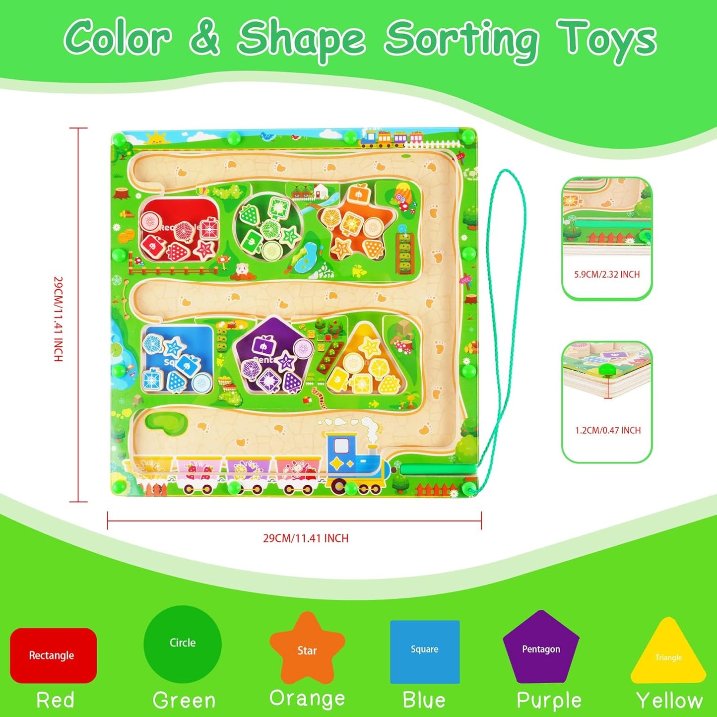 Magnetic Color & Shape Maze, Toddler Montessori Toys for 3 4 5 Year Old Girl Boy Birthday Gift, Magnetic Puzzles Board for Kids, Wooden Magnets Color Shape Sorting Toys, Preschool Learning Activities