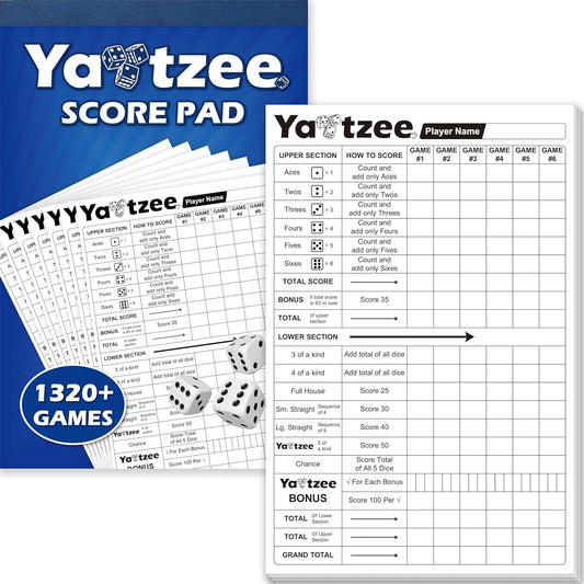 Gethelud 110 Sheets Score Pad for Yahtzee, 220 Tear-Off Pages Score Pad Large Print Score Keeper, Compatible for Yahtzee and Yardzee (6” x 9”)