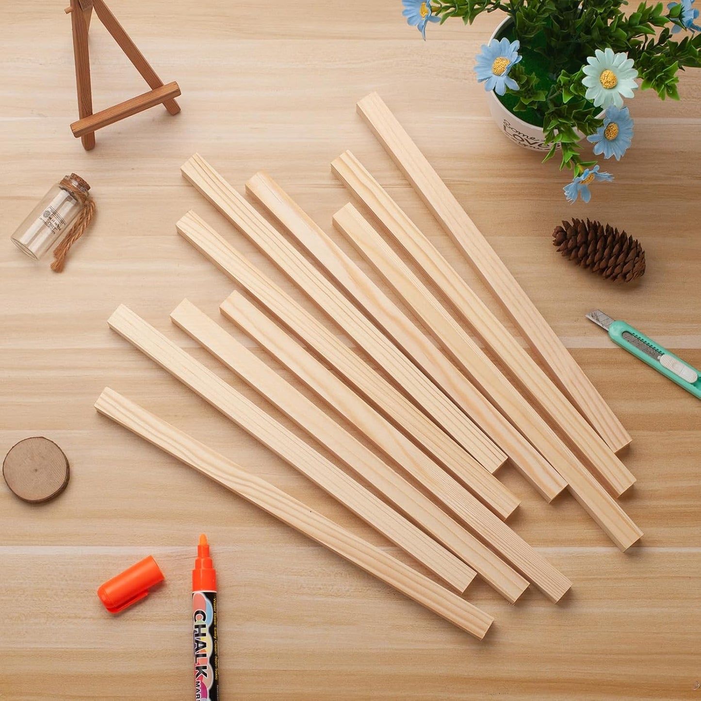 Square Wooden Dowel Rods, 10 PCS 5/8" x 15" Square Wood Dowels Wooden Sticks for Crafting, Unfinished Hardwood Pieces Wooden Strips for Woodworking, Crafts, Arts and DIYers, Home Decor, Model Making