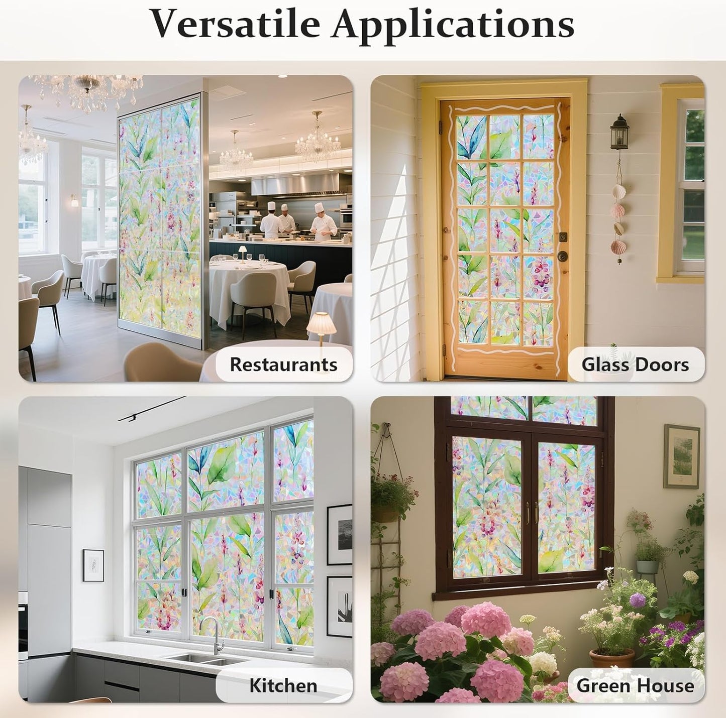 Donox Decorative Window Privacy Film, 3D Floral Stained Glass Window Film Static Cling Rainbow Privacy Sticker for Glass Door Heat Control Anti UV, No Adhesive (Gladiolus,23.6 x 157.4 inches)