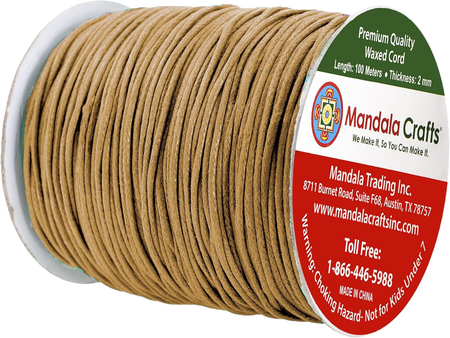 Mandala Crafts 2mm 109 Yards Tan Cotton Waxed Cord for Jewelry Making Bracelet Cord Waxed String - Beading String Thread Jewelry Cords for Necklaces String
