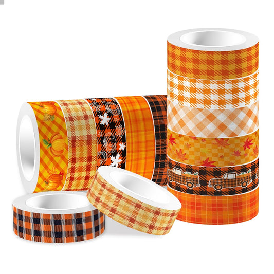 12 Rolls Fall Washi Tape, Thanksgiving Autumn Maple Leaves Pumpkin Plaids Masking Washi Tape 15mm, Thanksgiving Harvest Decorative Tape Sticker for Scrapbook, Journal, DIY Craft, Gift Wrapping