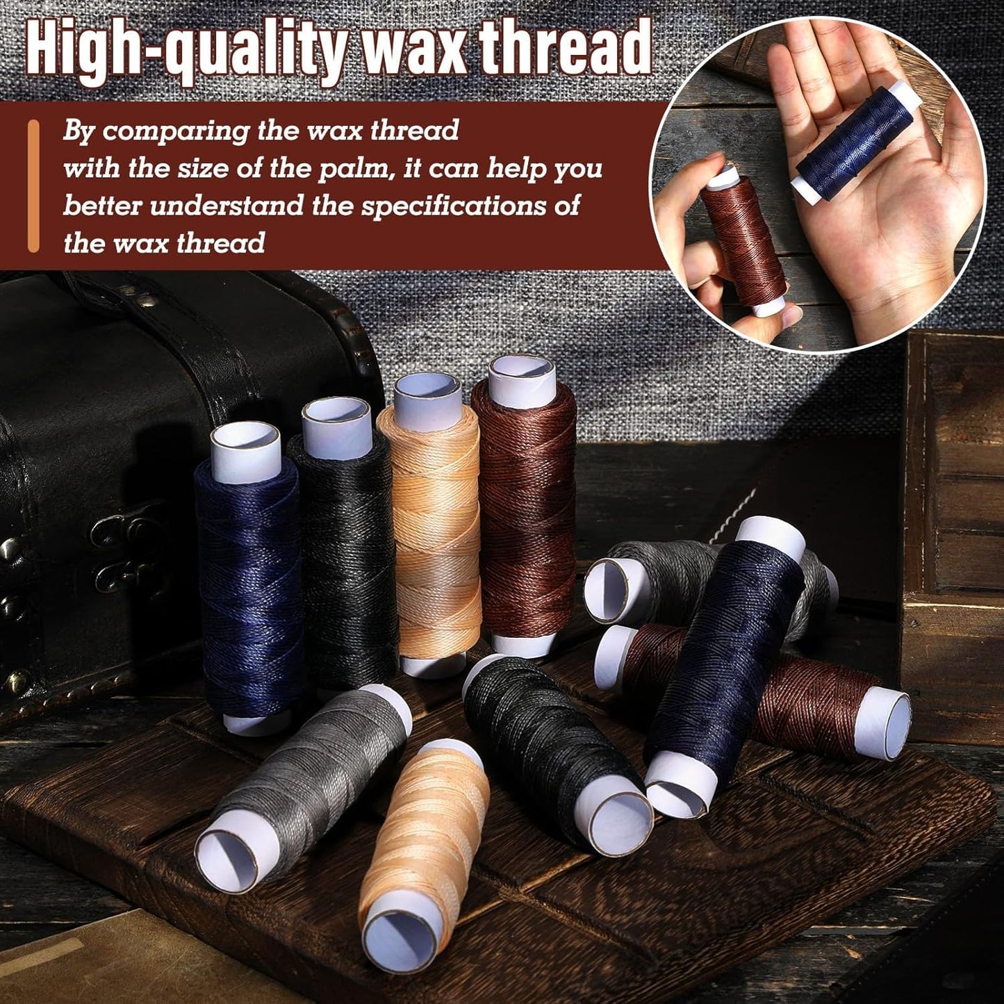0.8 mm 54 Yards Waxed Thread for Sewing, Leather Thread for Sewing for Stitching, Bookbinding, Bracelet, Braiding (Dark Khaki)