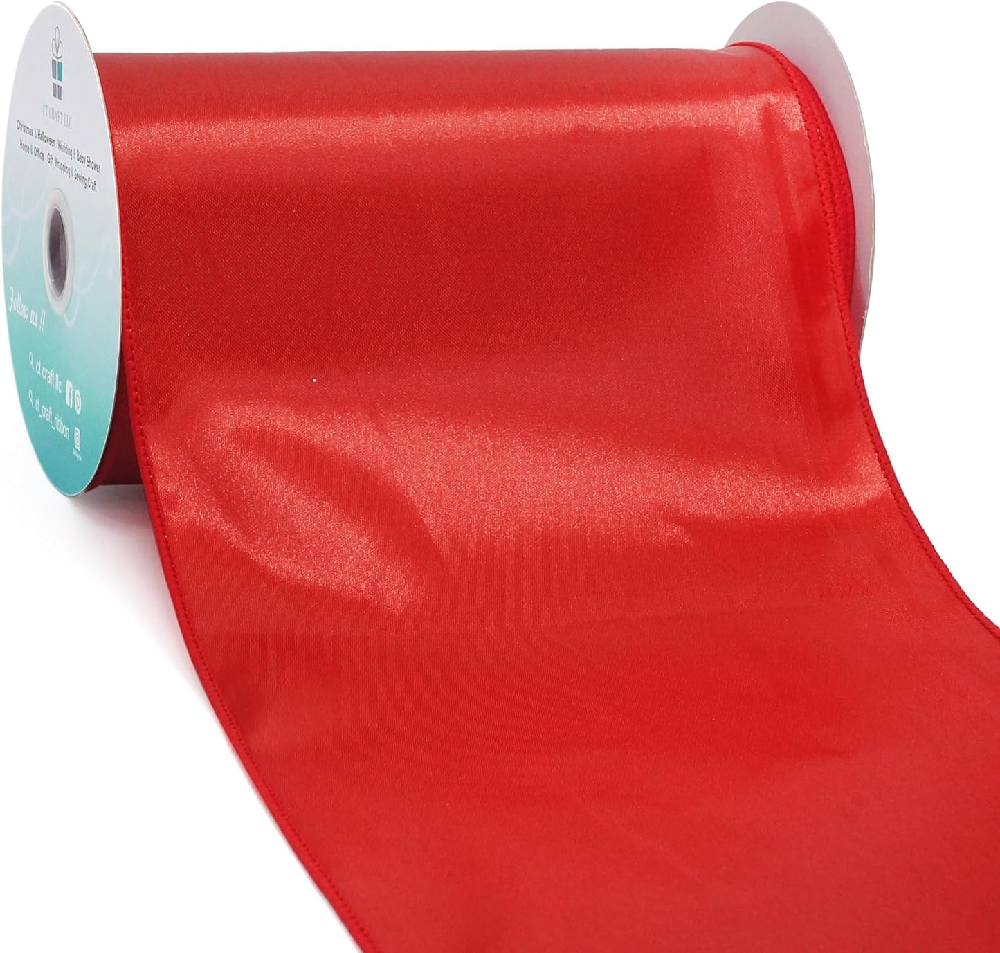 CT CRAFT LLC Satin Wired Ribbon 6 Inch x 10 Yards Red for Christmas Home Décor Gift Wrapping Tree Topper Bow Wreath DIY Crafts,