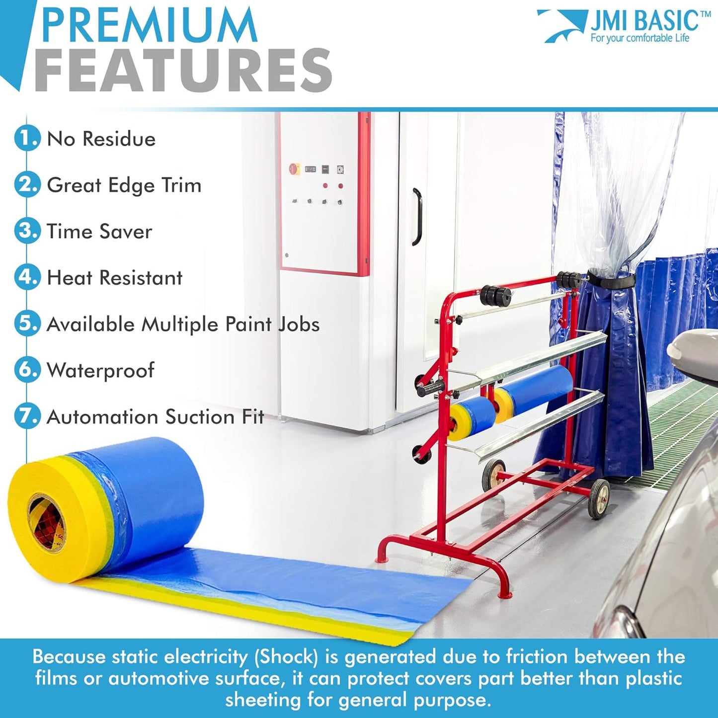 Plastic Sheeting for Car Paint – Assorted 3 Sizes Multi Pack – No Residue Painters Tape with Drop Cloth – Automotive Masking Tape with Tarp Waterproof 65 Feet (35 x 25 x 18 Inch - 3RL)