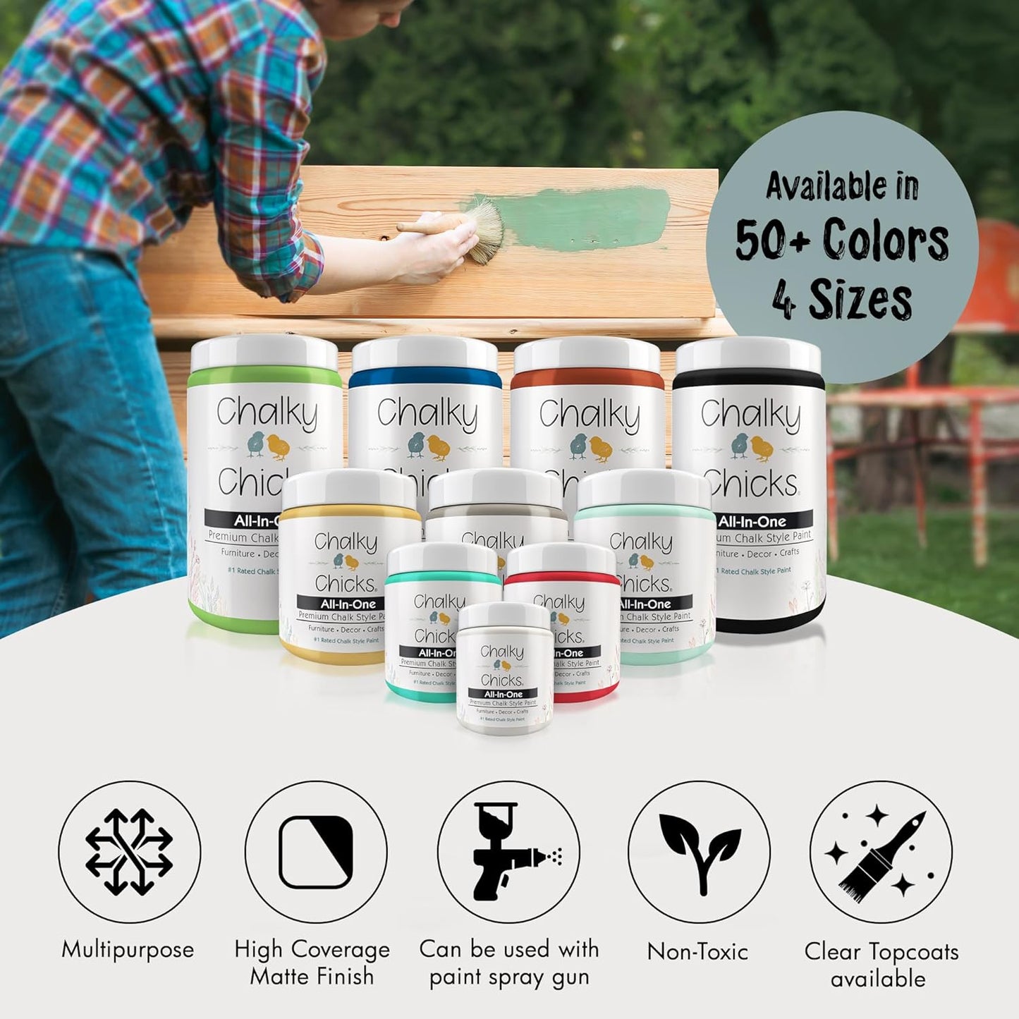 Chalky Chicks All-in-One Chalk Paint for Furniture or Cabinet - 8Fl Oz - Matte Finish Stormy Seas (Light Blue) for Metal, Wood Furniture Paint - No Sanding All-in-One for Home Decor & Crafts, USA Made