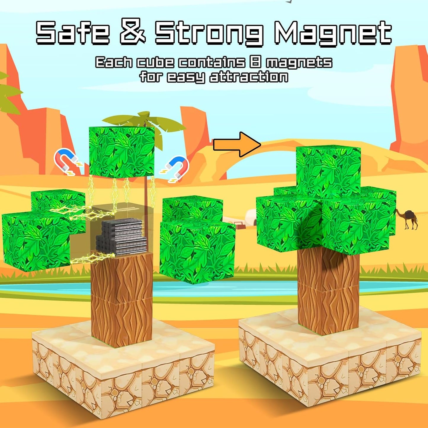 Magnetic Blocks - 100PCS Magnetic Set, STEM Montessori Sensory Toys for 3+ Year Old Boys & Girls, Creative Construction Toys Gift for Toddlers Kids