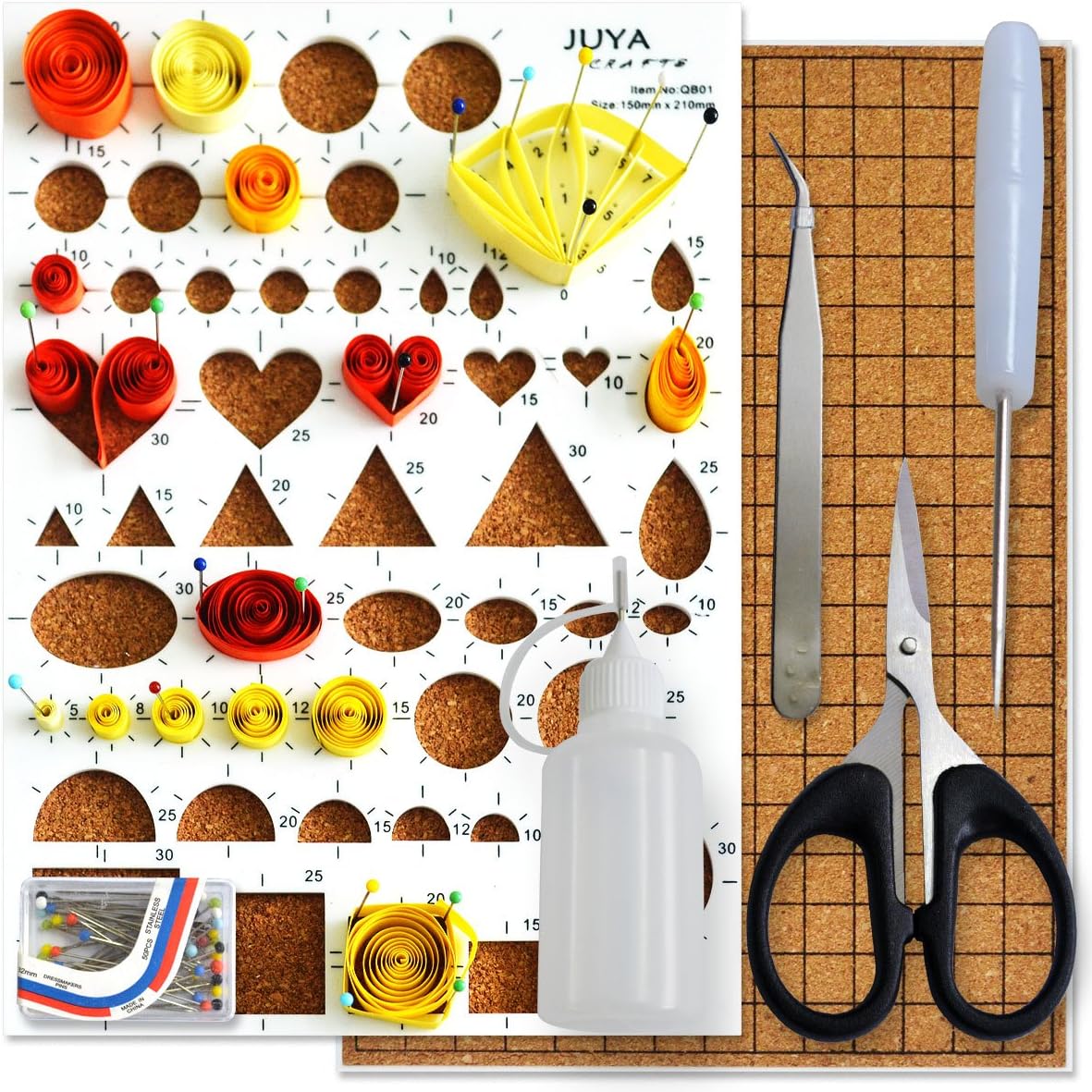 JUYA Paper Quilling Kit with Pink Tools 960 Strips Board Mould Crimper Coach Comb (Paper Width 5mm)