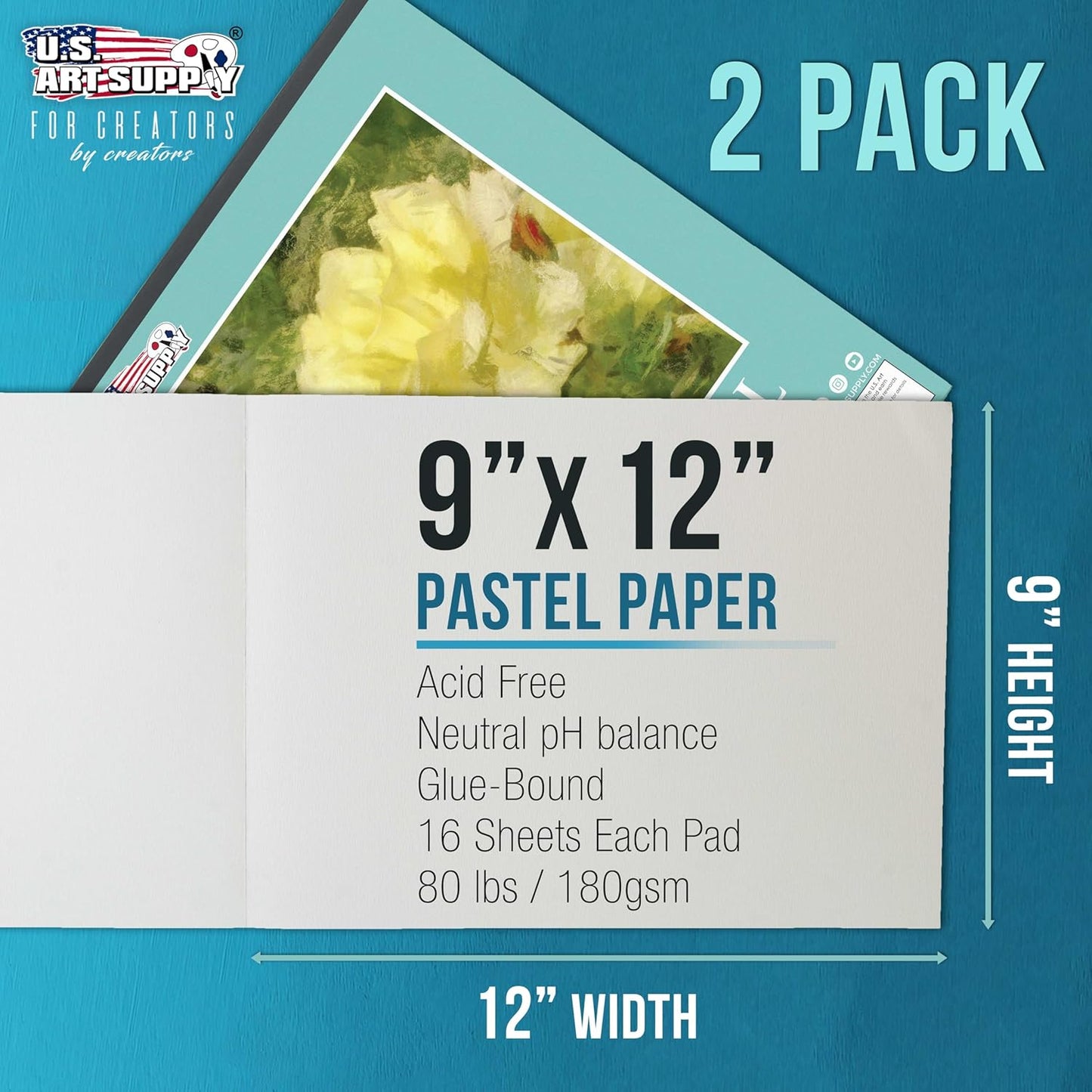 U.S. Art Supply 9" x 12" Pastel Paper Pad: 2 Pack (32 Sheet Total), 80lb (180gsm), 4 Neutral Toned Colors, Textured Hard or Soft Oil Pastel Paper, Drawing Sketchbook Pad, Mixed Media