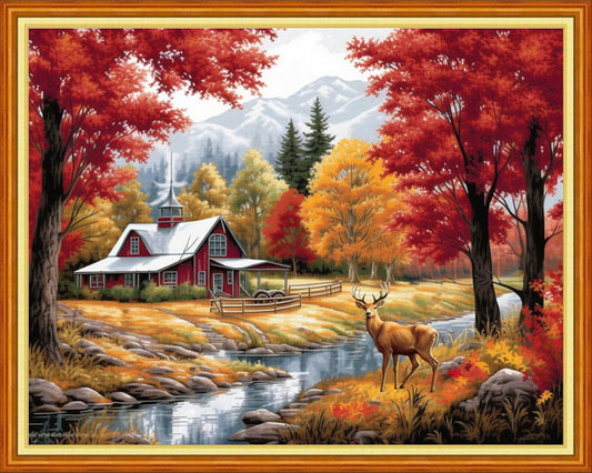 Joyhoor Cross Stitch Kits for Beginners Stamped Cross-Stitch Supplies Needlework preprint Embroidery Kits for Adults DIY Needlepoint Kits Embroidery Patterns 11CT-Late Autumn Elk 16x20 inchs