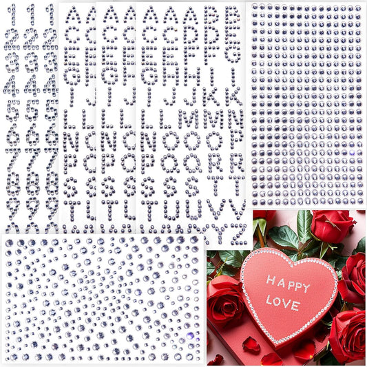 565 Pcs Crafting Number Letter Gems Stickers, Self Adhesive Small Rhinestone Alphabet Letter Gems for Crafts, Stick On Gems Stickers for Grad Cap, Scrapbook, Crafting Art Decoration