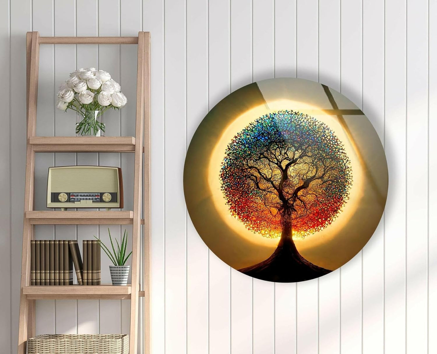 My Photostation.com 39,4''(100cm) Diameter Life of Tree Round Glass Wall Art Tempered Glass Printing Wall Decor Large Wall Art Wall Hangings