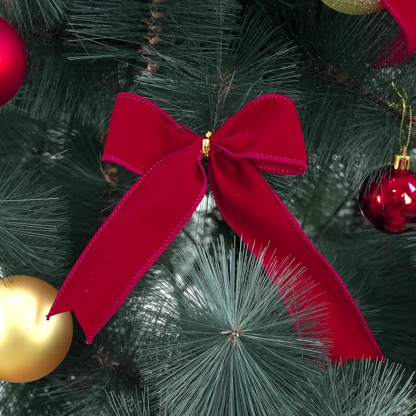 MEEDEE 1.5 Inch Velvet Wired Ribbon - 25 Yards Dark Red, Perfect for Christmas Tree, Wreaths & Bows