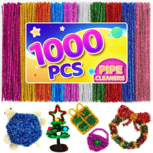 Eppingwin 1000pcs Pipe Cleaners, Glitter Pipe Cleaners Craft Supplies, 10 Colors Chenille Stems for DIY Arts Crafts Project