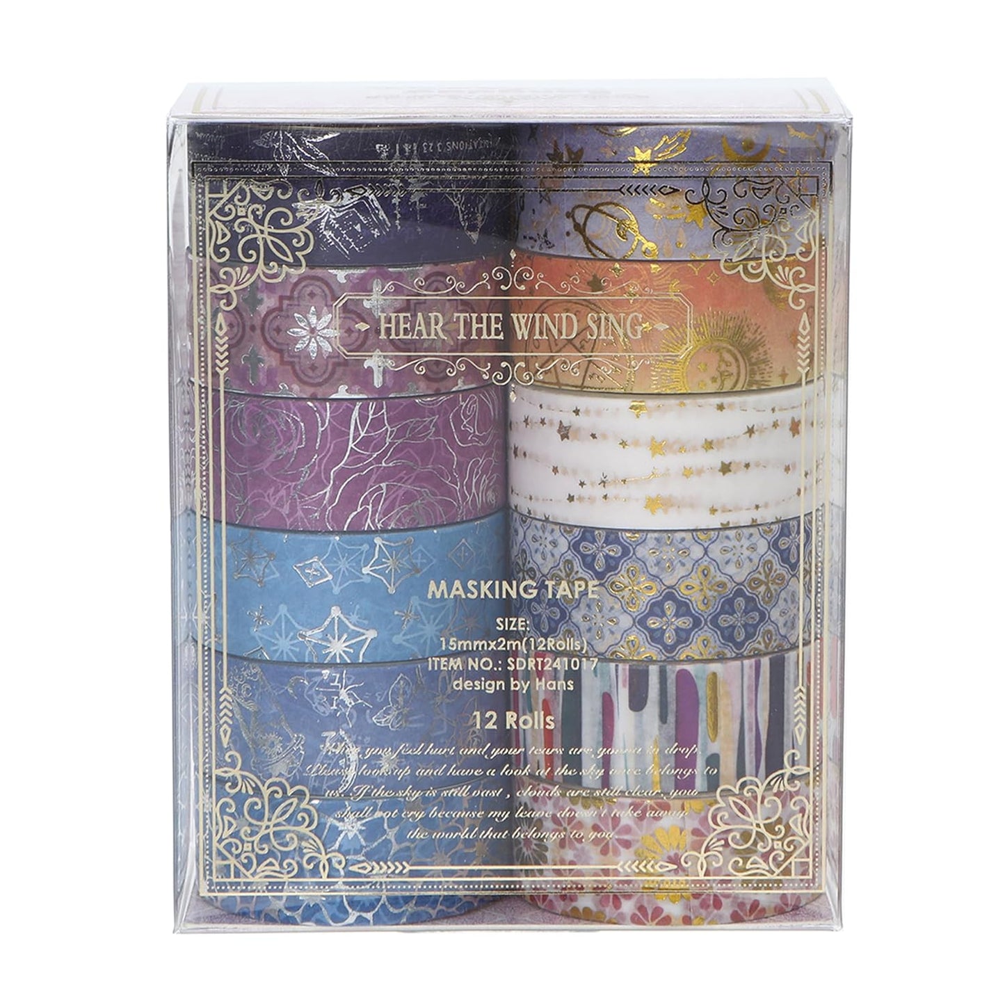 12 Rolls Charming Washi Tape Set Gold Silver Foil Detailing Arts Adhesive Tapes Basic Patterns Decorative Masking Tape Sets for Craft, Kids, Scrapbook, DIY, Gift Wrapping (Royal Splendor)