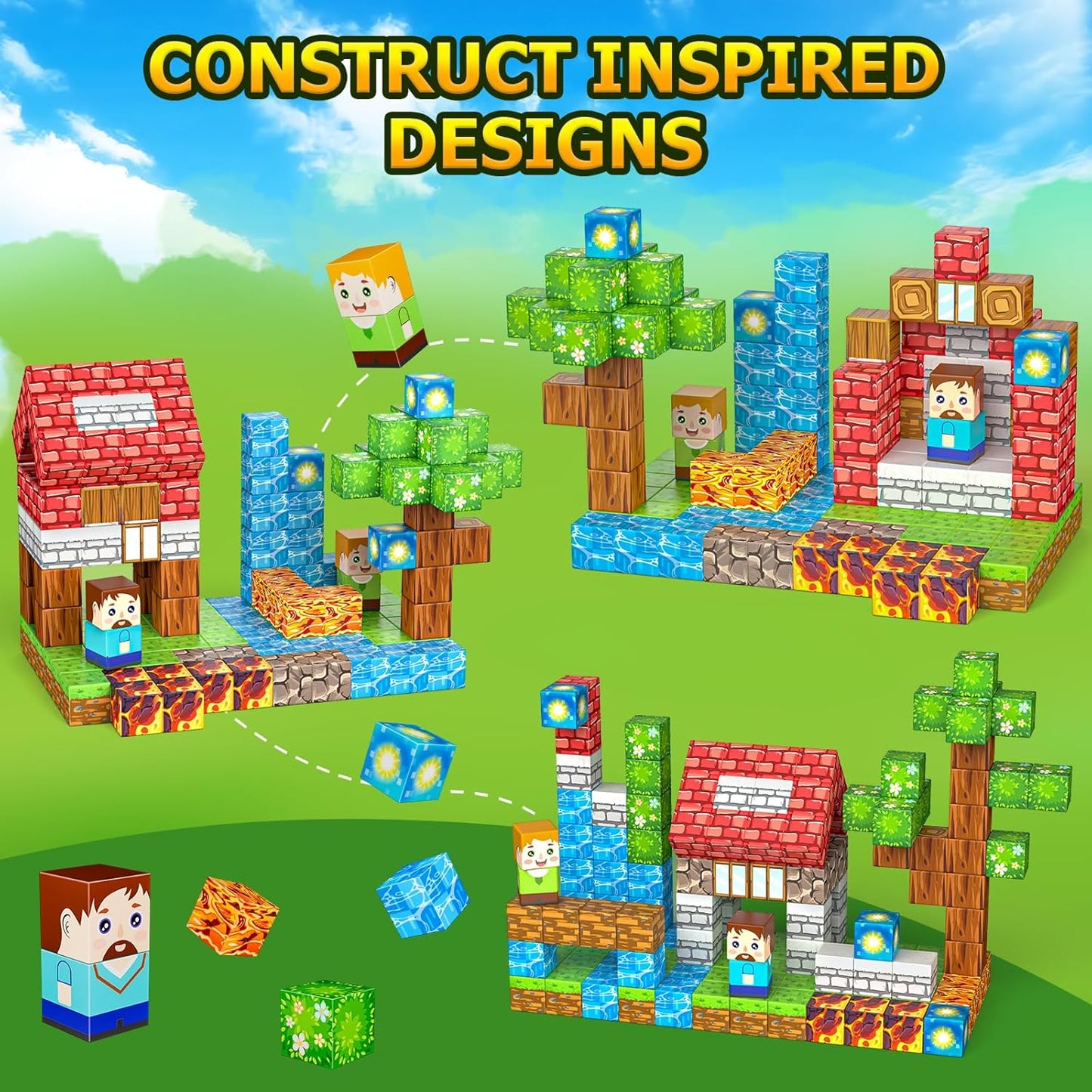 Magnetic Blocks,150PCS Magnetic Building Cube Game,Magnet Blocks Tiles Constructions Toys,STEM Educational Building Blocks for Kids,Christmas Birthday Gifts for Boys and Girls Age 3+ Years Old