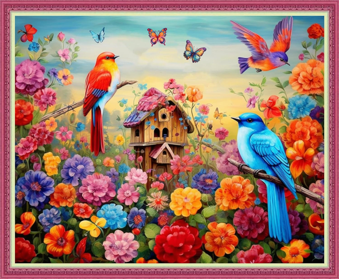 Disnesart Cross Stitch Stamped Full Embroidery Kits DIY 11CT Cotton Thread Printed DIY Needlepoint Kits Craft Needlework Set Cross-Stitch Stamped Sets-Flower Bird Home 16x20 inch