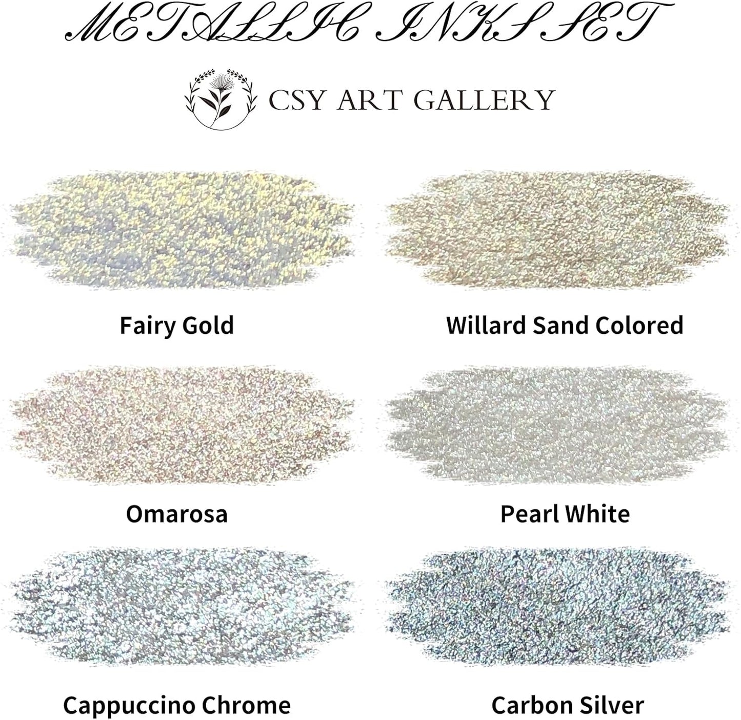 CSY art gallery Metallic -Pearlescent-Glitter Acrylic Ink -Shining Calligraphy Paint -Silver, Rose Gold Rich Pigments Perfect for Artists, Canvas, Rocks, Wood, Fabric, Ceramic (Galaxy Starlight Set)