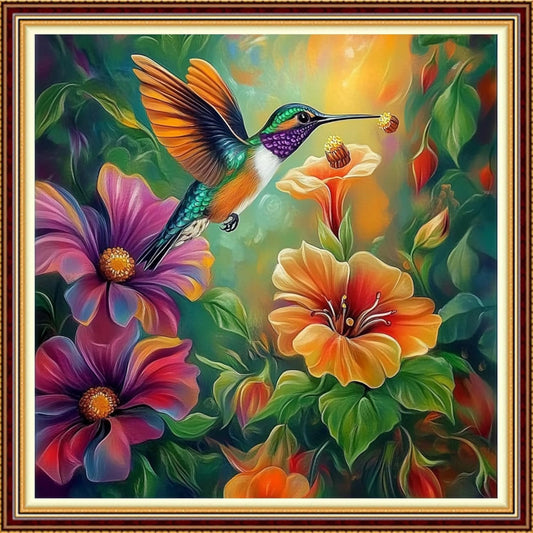 Hopeart Stamped Cross Stitch Kits for Beginner Embroidery Kits for Beginners Adults DIY 11CT Cross Stitch Patterns Needlepoint Kits Crossstitching Kits-Hummingbird Flowers 18x18 inch