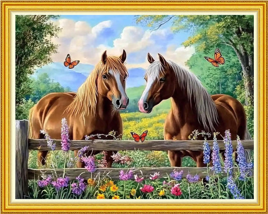 Hopeart Stamped Cross Stitch Kits for Beginner Embroidery Kits for Beginners Adults DIY 11CT Cross Stitch Patterns Needlepoint Kits Crossstitching Kits-Couple Horse 16x20 inch