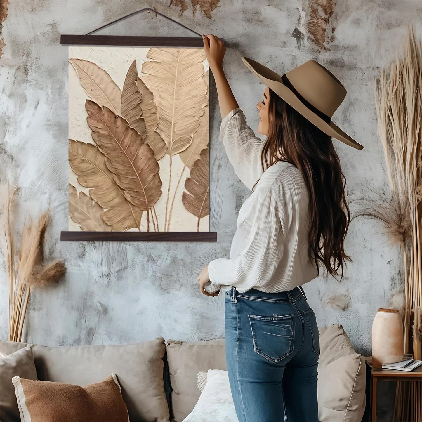 Artmag Magnetic Poster Hanger Frame, 19x19 19x13 19x25 Light Wood Wooden Magnet Canvas Artwork Print Poster Hangers Frames Hanging Kit (Walnut, 19")