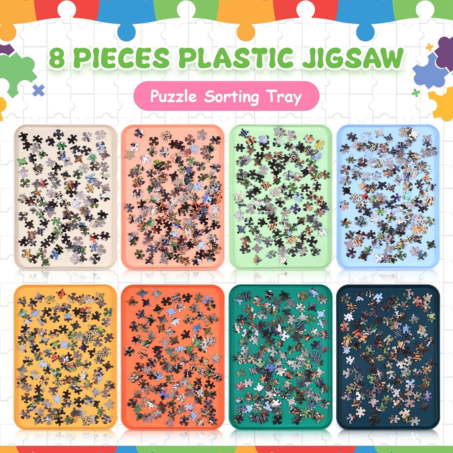 8 Pcs 15'' x 10.5'' Extra Large Puzzle Sorting Trays Stackable Puzzle Trays for Sorting Piece Sorter Jigsaw Storage Accessory for Sorting 2000/3000/5000/6000 Pieces