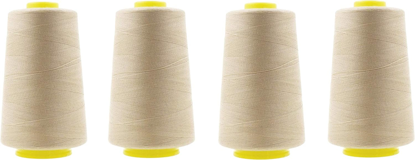 Mandala Crafts 4 Pack of Serger Threads Cones Spools - 20S/2 24000 Yards Polyester Cream Threads for Sergers Machine and Overlock Quilting Sewing Machine