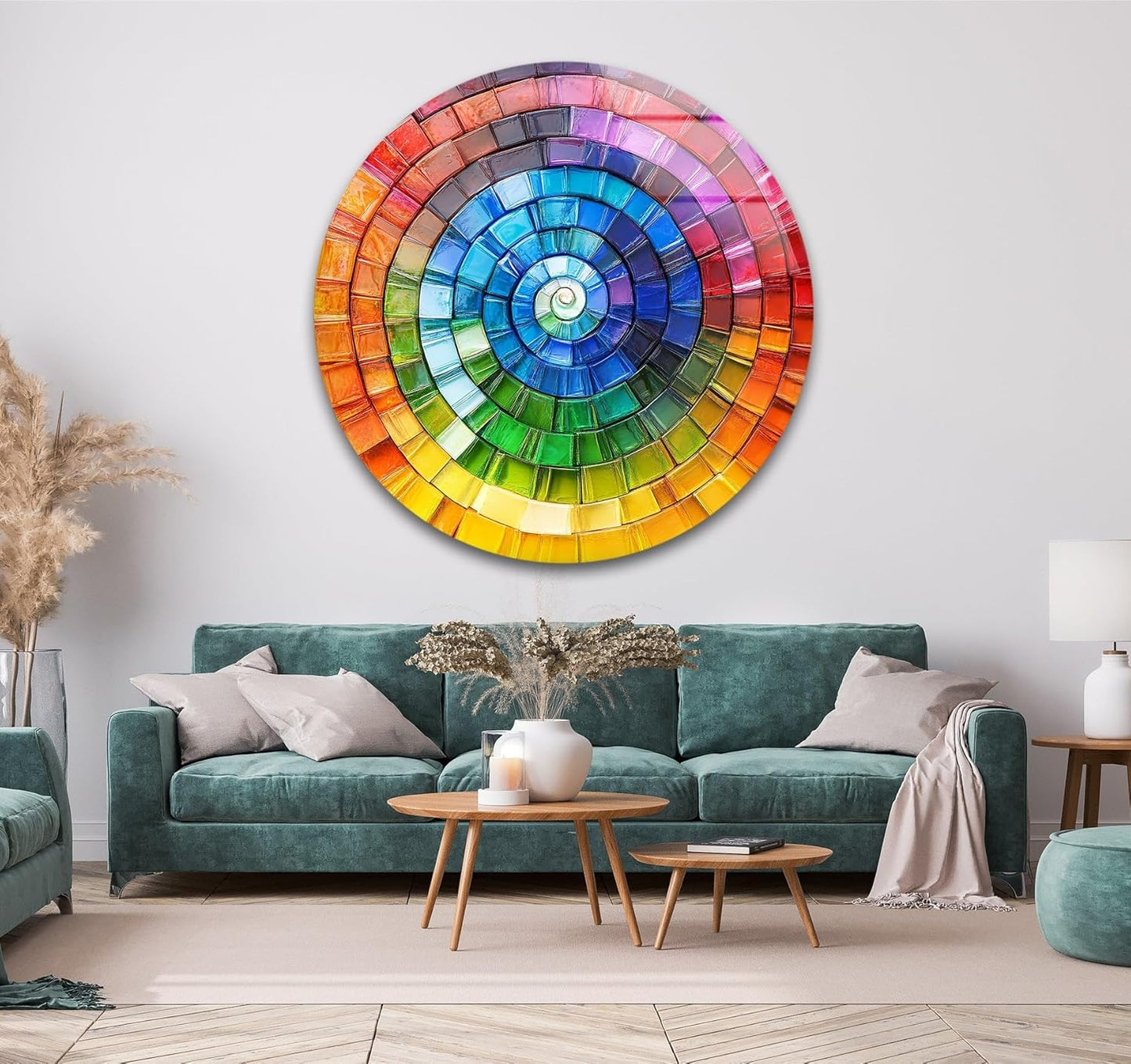 My Photostation.com 39,4''(100cm) Diameter Radiant Spiral Spectrum Round Glass Wall Art Tempered Glass Printing Wall Decor Large Wall Art Wall Hangings