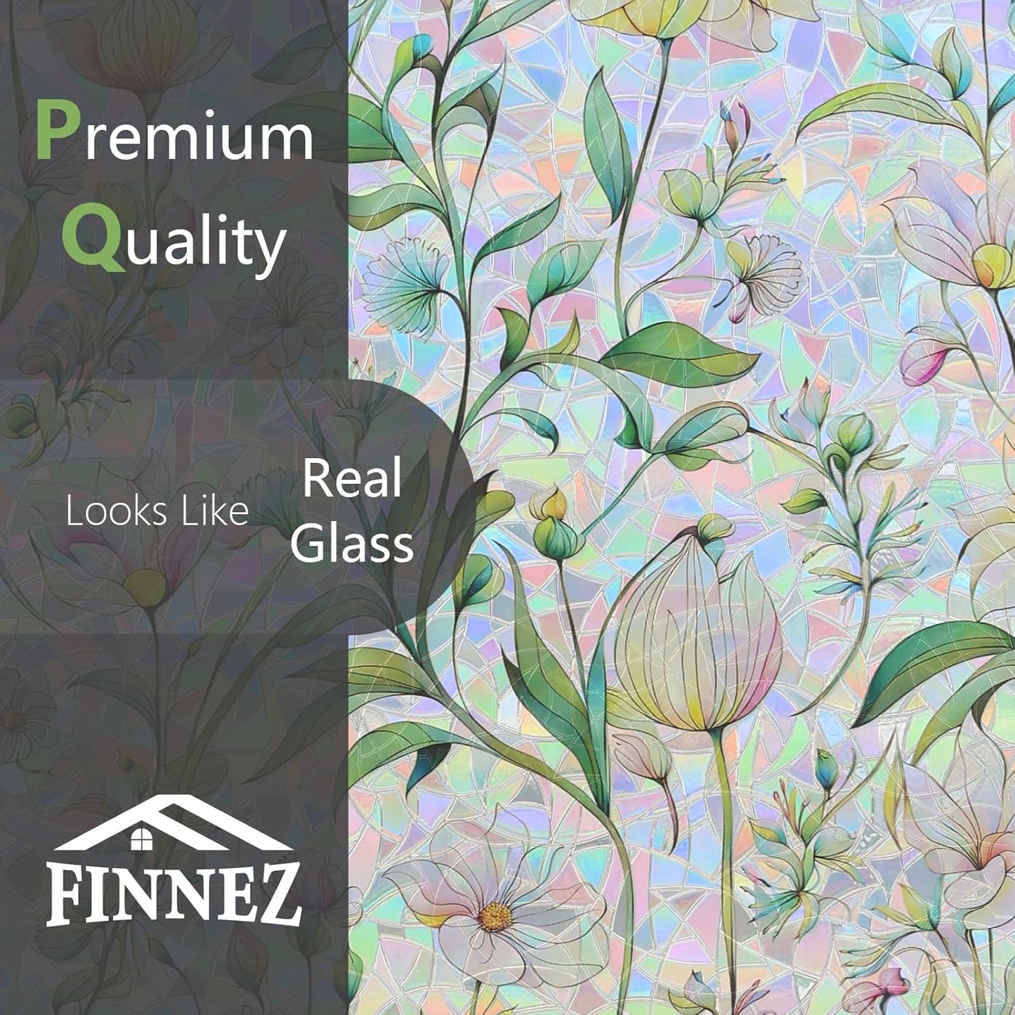 FINNEZ Window Privacy Film Stain Glass Film Flowers Rainbow Window Film Window Clings Non-Adhesive Reusable Decorative for Home（Forest Rainbow，45.2 Inch x 13.1 Feet）