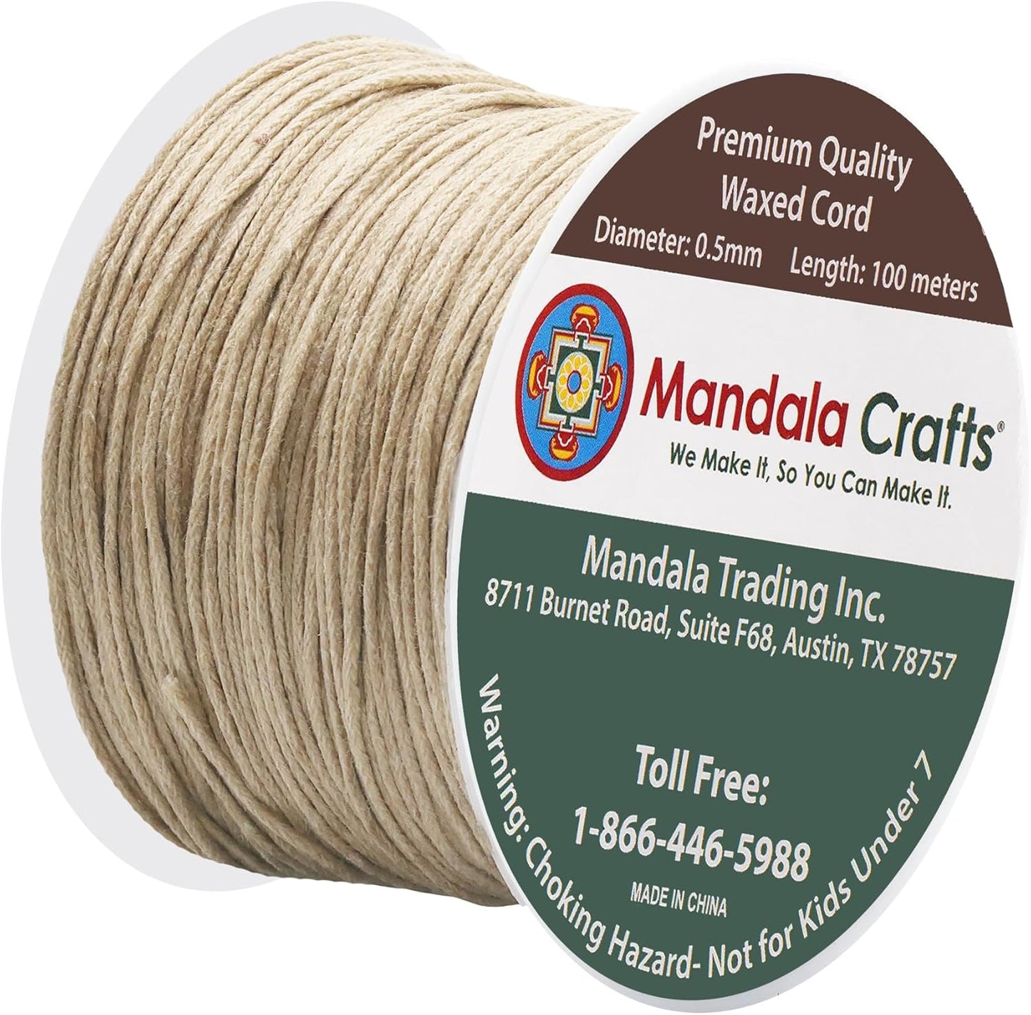 Mandala Crafts 0.5mm 109 Yards Natural Cotton Waxed Cord for Jewelry Making Bracelet Cord Waxed String - Beading String Thread Jewelry Cords for Necklaces String