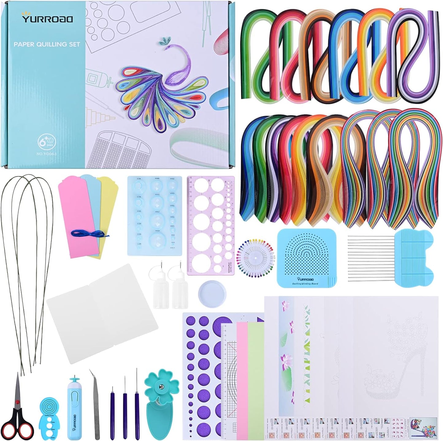 Quilling Kit with 1860 Paper Strips 39cm/54cm and Quilling Tools Like Quilling Pen Slotted Tool Paper Rolling Electric Pen Template Board Quilling DIY Tool Grid Guide Paper Design Drawings Scissors