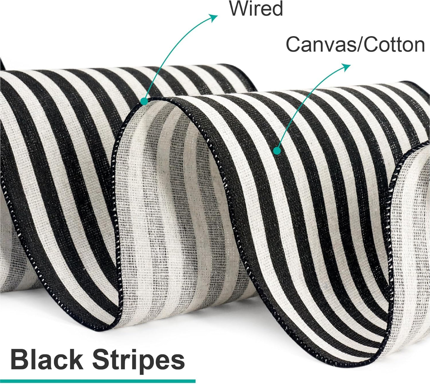 CT CRAFT LLC Striped Canvas Cotton Ribbon 4" x 10 Yards Ivory/Black Stripes for Thanksgiving Christmas Home Décor Gift Wrapping Outdoor Tree Topper Bow Wreath