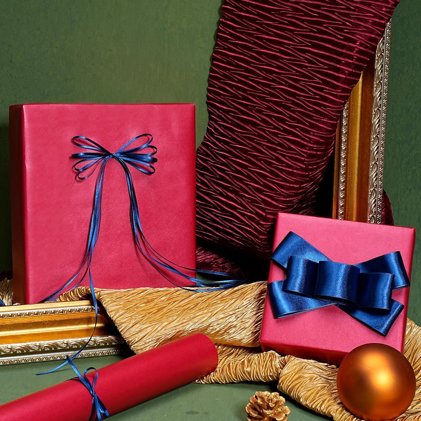 LaRibbons Navy Satin Ribbon 1/8 Inch 100 Yards Thin Luxury Double Faced Blue Silk Ribbon for Flower Bouquet Crafts Gift Wrapping Wedding Bow Decoration