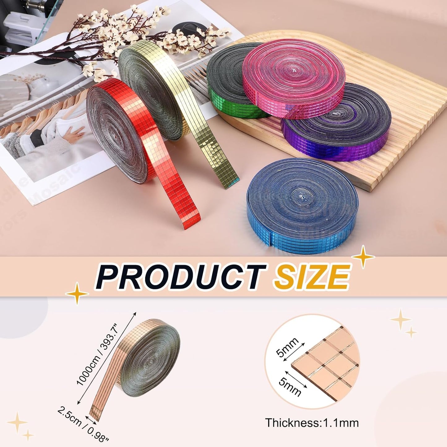 PATIKIL 5x5mm Self Adhesive Mirrors Mosaic Tiles, 10000 Pcs Square Mini Glass Mosaic Disco Tile Sticker for DIY Craft Disco Ball Party Decoration, Rose Gold