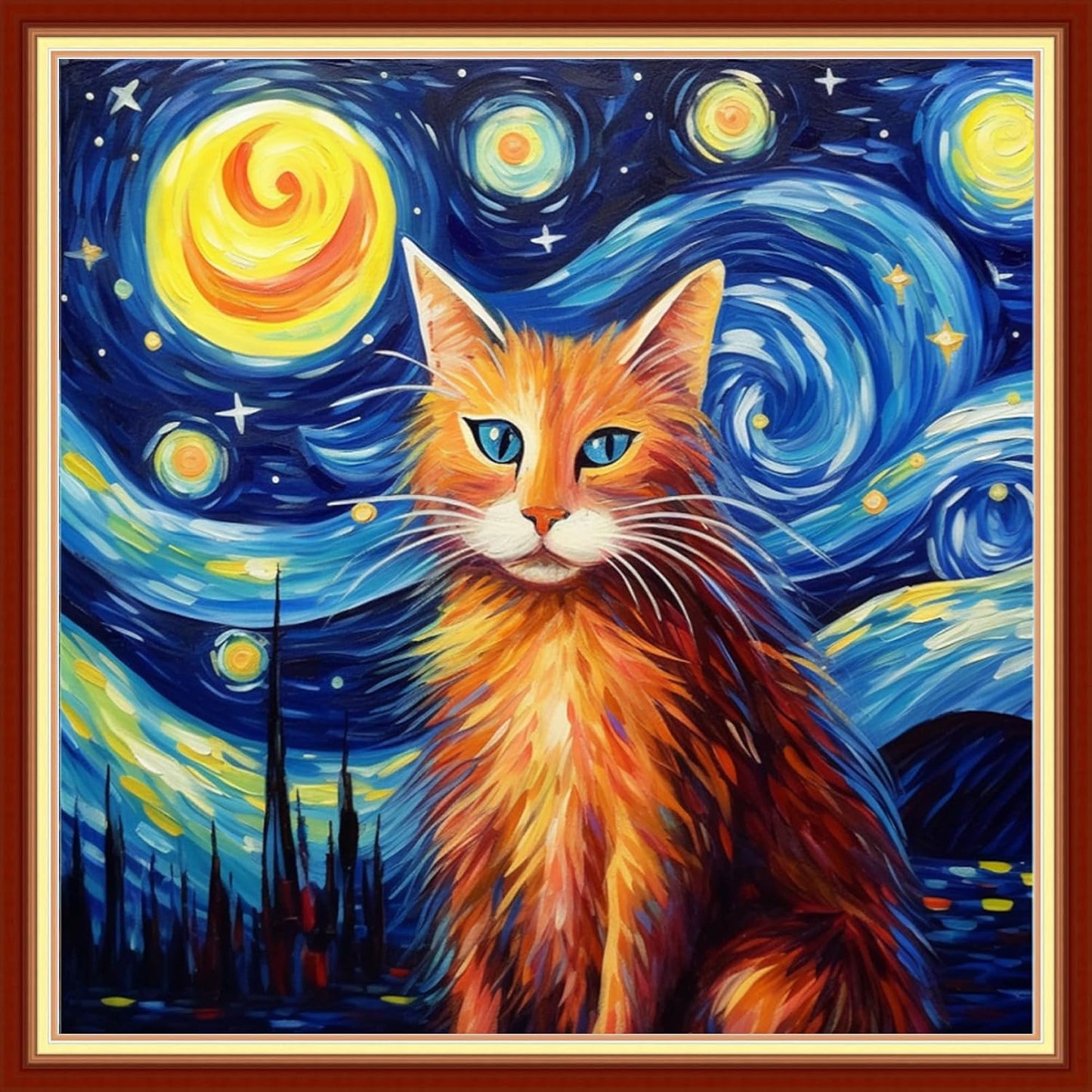 Disxvivy Cross Stitch Stamped Full Embroidery Kits DIY 11CT Cotton Thread Printed DIY Needlepoint Kits Craft Needlework Set Cross-Stitch Stamped Sets-Cat Starry Sky 18x18 inch