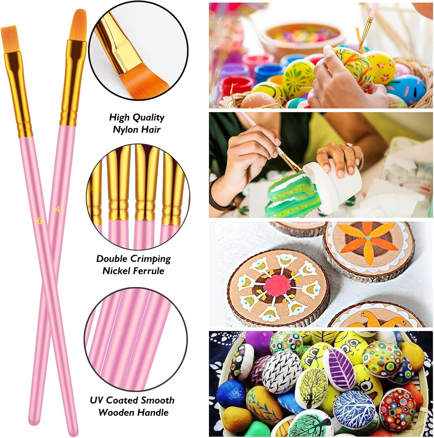 Paint Brushes Set, 30 Pcs Paint Brushes for Acrylic Painting, Oil Watercolor Acrylic Paint Brush, Artist Paintbrushes for Body Face Rock Canvas, Kids Adult Drawing Arts Crafts Supplies, Pink