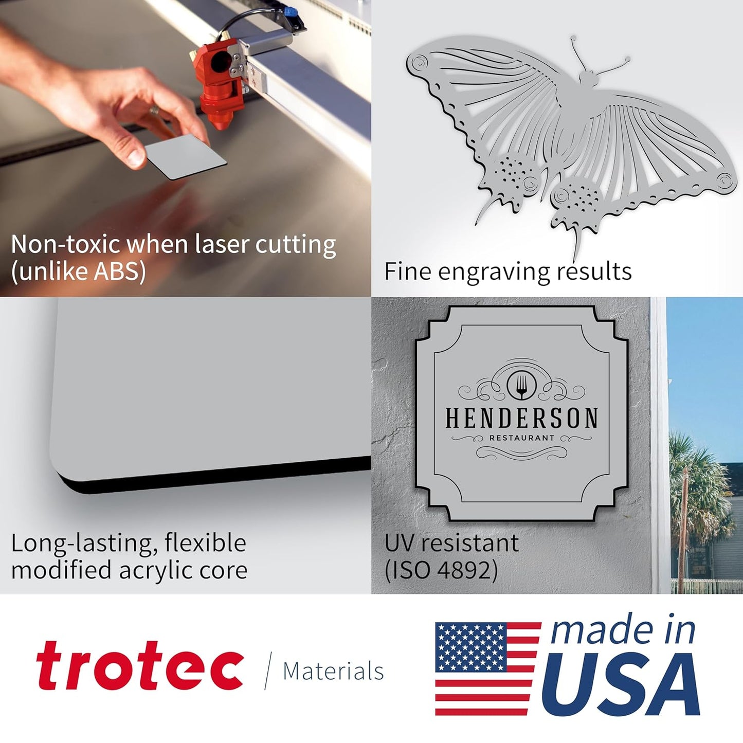 Trotec | Metallic Looking Acrylic Sheet | 12"x20"x1/16, 4 Pcs | Smooth Silver/Black | Metallic Finish - Scratch Resistant for Laser Engraving & Cutting,Printing,Glowforge,Name Plate | USA Made