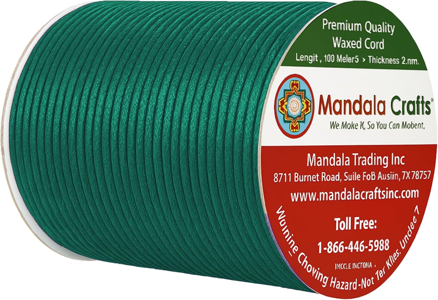 Mandala Crafts 2mm 109 Yards Peacock Green Cotton Waxed Cord for Jewelry Making Bracelet Cord Waxed String - Beading String Thread Jewelry Cords for Necklaces String