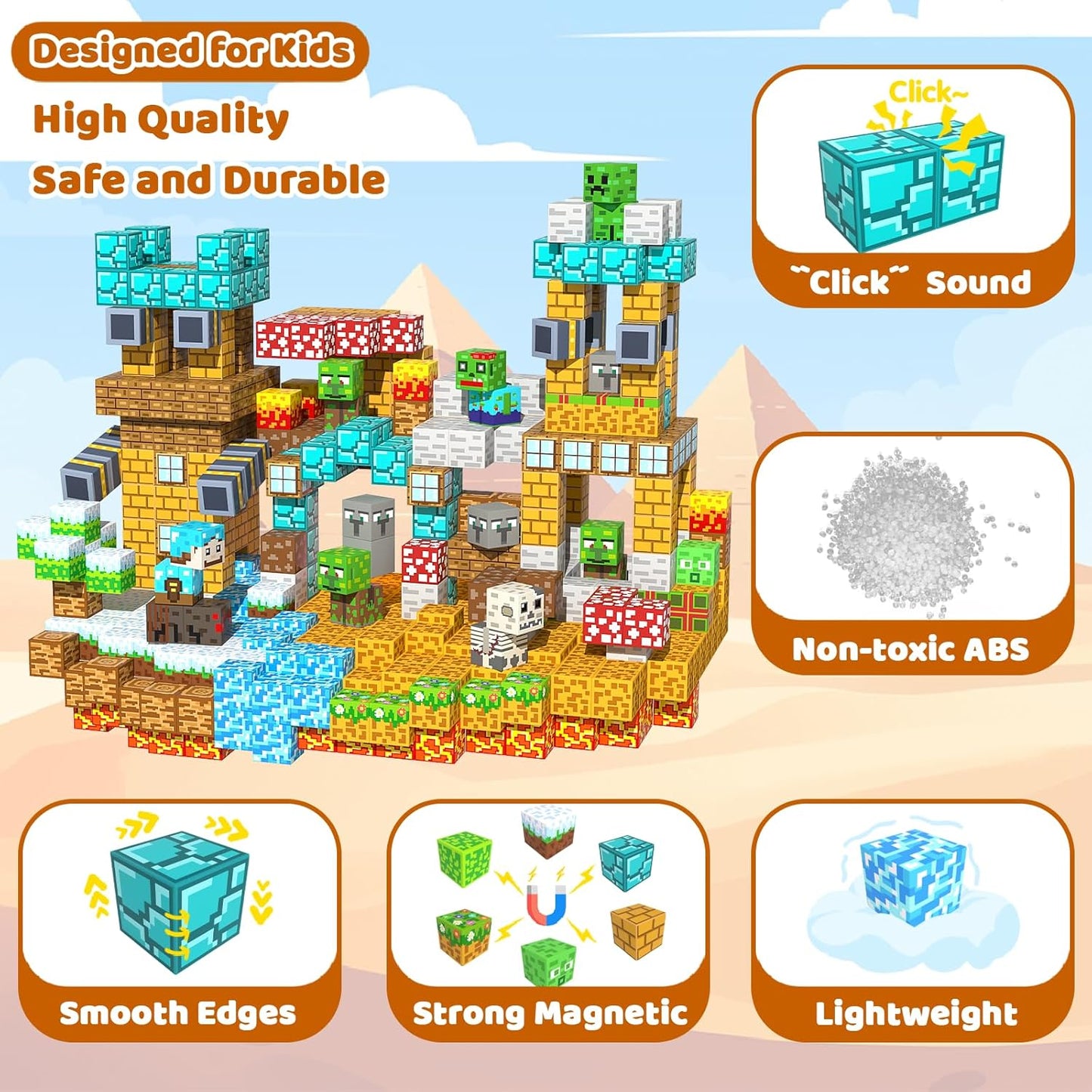 Magnetic Blocks, 100PCS Magnetic Building Blocks, Stacking Magnets for Kids, Sensory Toy for STEM Constructions Magnet Blocks for Boys Girls Age 3+, Christmas Birthday Gifts