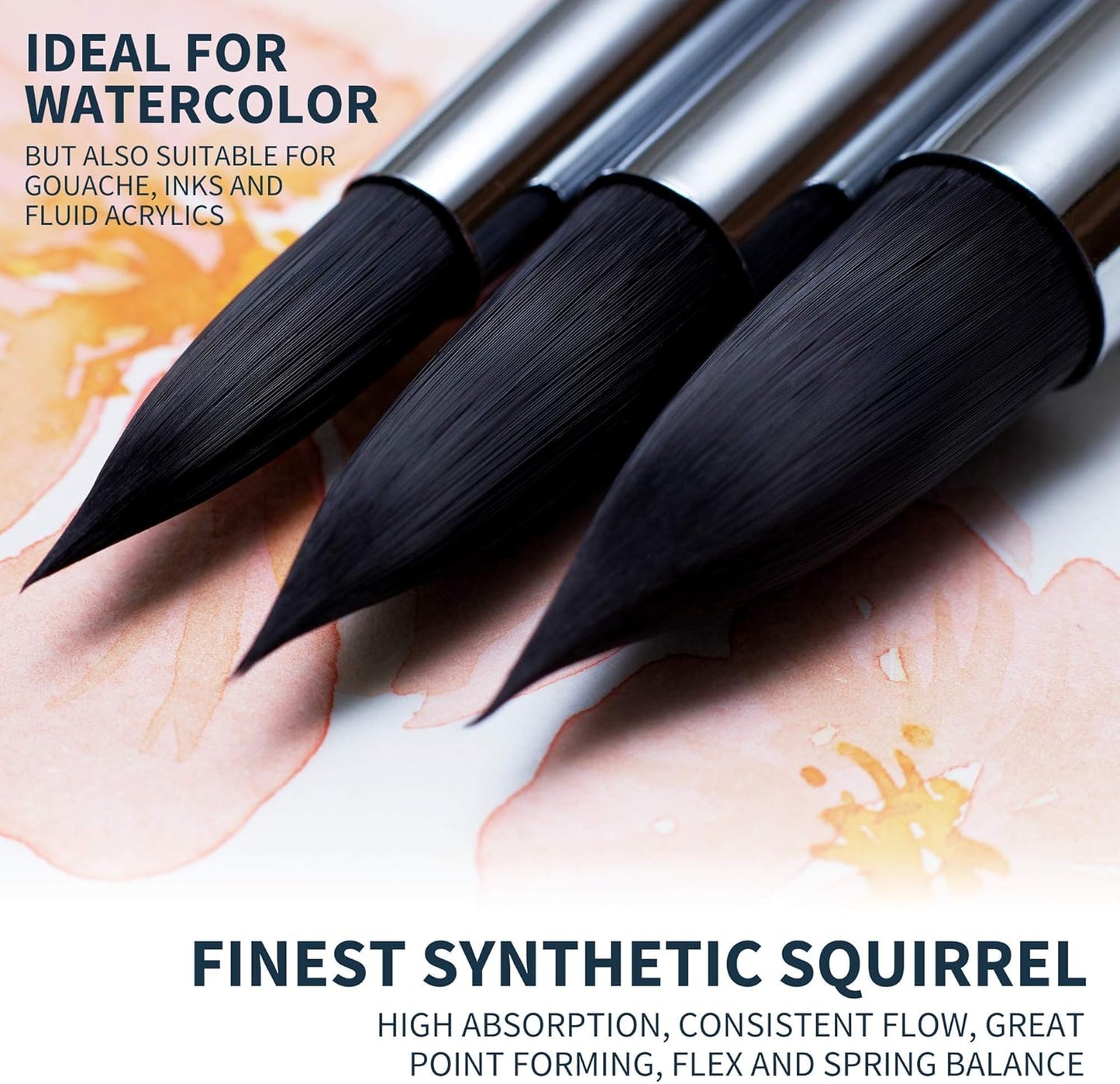 ARTEGRIA Watercolor Brush Set, 9 Professional Soft Synthetic Squirrel Paint Brushes, Including Round Detailers, Flat Wash, Rigger, Rake, Fan, Angled Shader