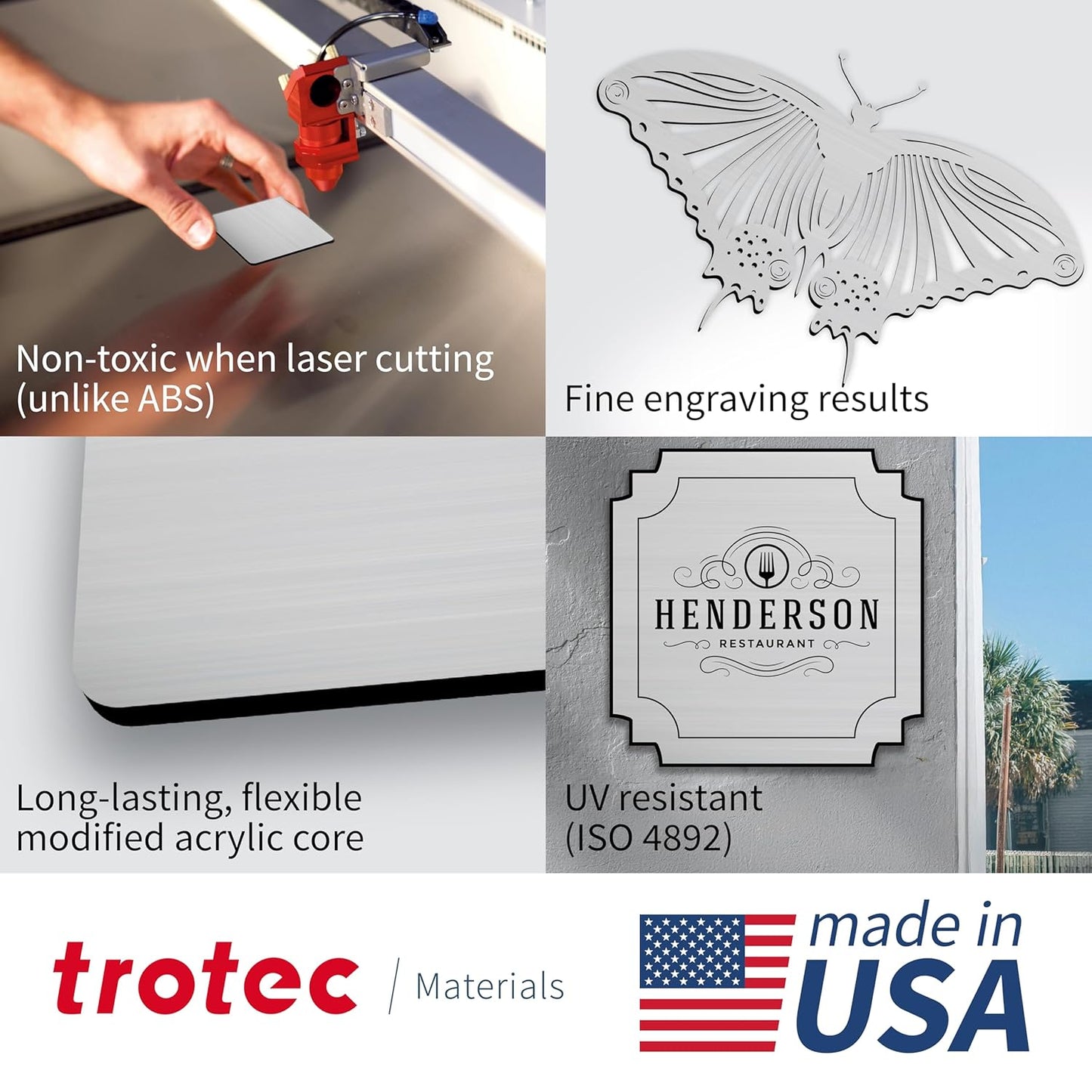 Trotec | Metallic Looking Acrylic Sheet | 12"x24"x1/16, 4 Pcs | Brushed Silver/Black | Metallic Finish - Scratch Resistant for Laser Engraving & Cutting,Printing,Glowforge,Name Plate | USA Made
